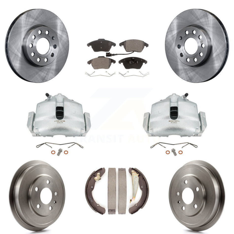 Front Rear Disc Brake Caliper Rotors Drums Semi-Metallic Pads Kit (8Pc) For Volkswagen Jetta With 288mm Diameter Rotor KC8-100836P