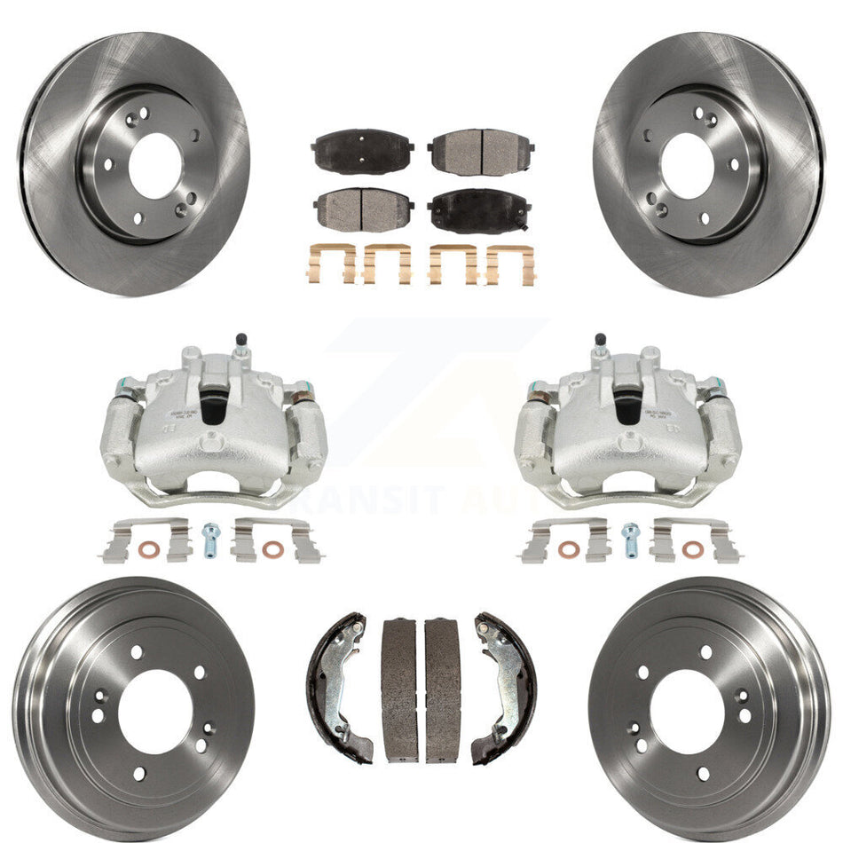 Front Rear Disc Brake Caliper Rotors Drums Ceramic Pads Kit (8Pc) For 2009 Hyundai Elantra Touring with Hatchback KC8-100836T