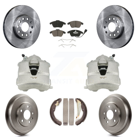 Front Rear Disc Brake Caliper Rotors Drums Ceramic Pads Kit (8Pc) For Volkswagen Jetta With 288mm Diameter Rotor KC8-100837C by Transit Auto