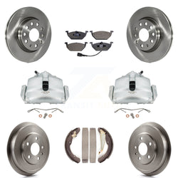 Front Rear Disc Brake Caliper Rotors Drums Semi-Metallic Pads Kit (8Pc) For Volkswagen Jetta With 280mm Diameter Rotor KC8-100838P