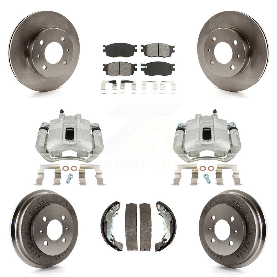 Front Rear Disc Brake Caliper Rotors Drums Semi-Metallic Pads Kit (8Pc) For 2006 Hyundai Accent Hatchback To 09 30 05 KC8-100839S by Transit Auto