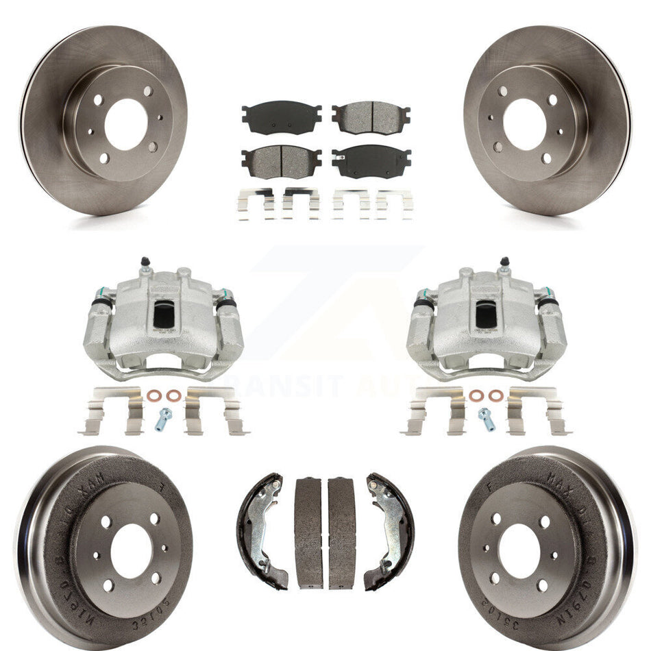 Front Rear Disc Brake Caliper Rotors Drums Semi-Metallic Pads Kit (8Pc) For 2006 Hyundai Accent Hatchback To 09 30 05 KC8-100839S
