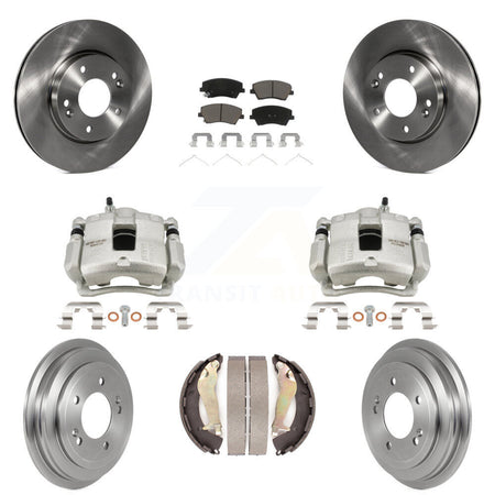 Front Rear Disc Brake Caliper Rotors Drums Ceramic Pads Kit (8Pc) For Hyundai Elantra KC8-100840C