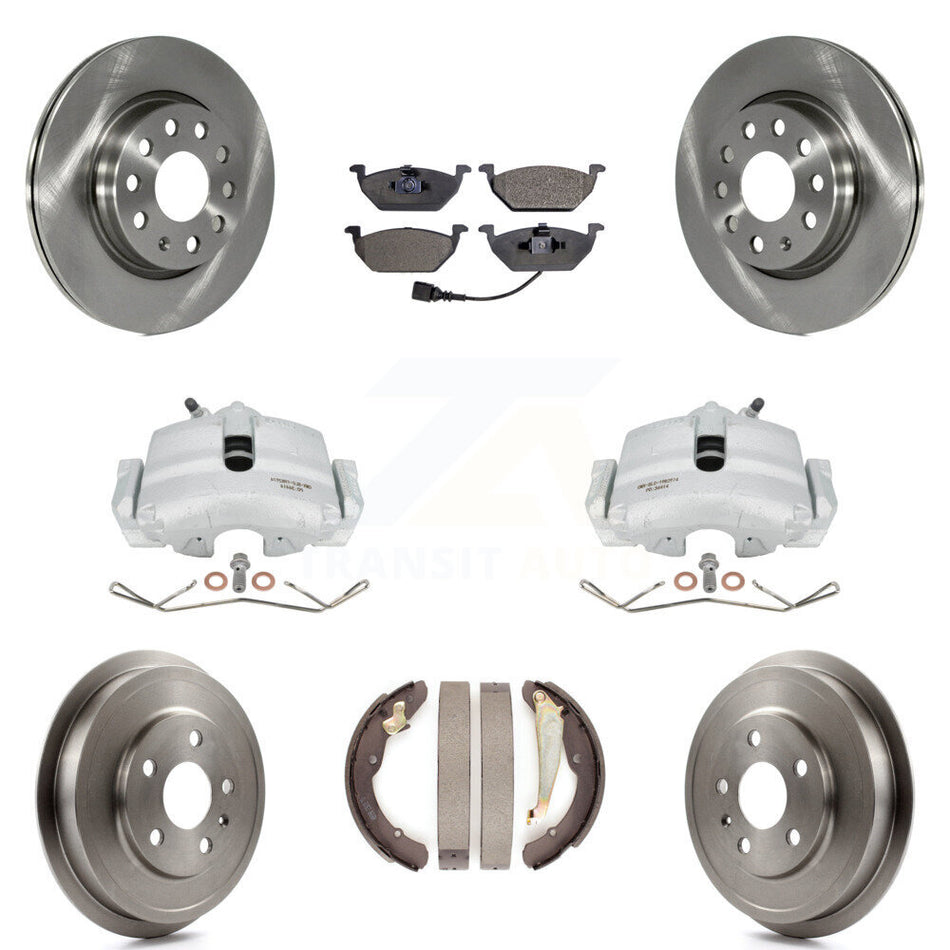 Front Rear Disc Brake Caliper Rotors Drums Semi-Metallic Pads Kit (8Pc) For Volkswagen Jetta With 280mm Diameter Rotor KC8-100840P by Transit Auto