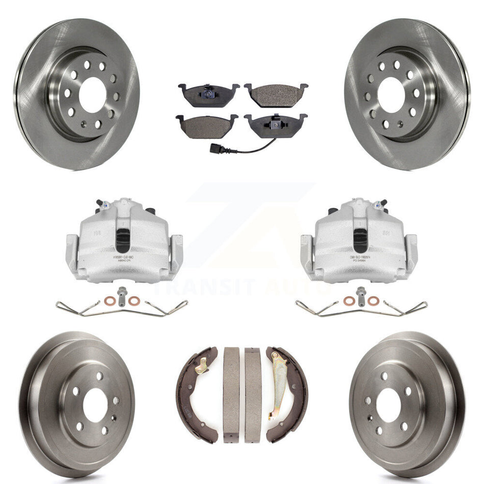 Front Rear Disc Brake Caliper Rotors Drums Semi-Metallic Pads Kit (8Pc) For Volkswagen Jetta With 280mm Diameter Rotor KC8-100840P