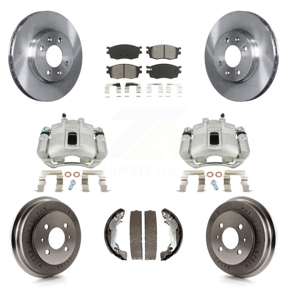 Front Rear Disc Brake Caliper Rotors Drums Semi-Metallic Pads Kit (8Pc) For 2006 Hyundai Accent Sedan To 09 30 05 KC8-100840S by Transit Auto