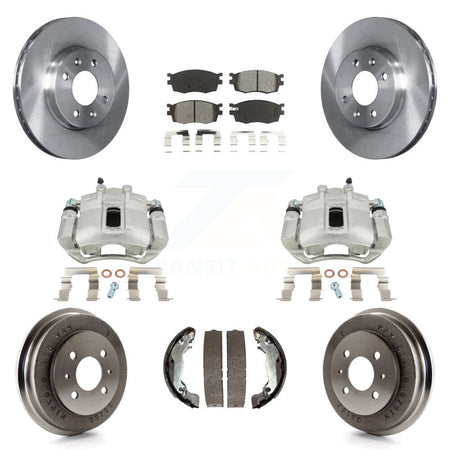 Front Rear Disc Brake Caliper Rotors Drums Semi-Metallic Pads Kit (8Pc) For 2006 Hyundai Accent Sedan To 09 30 05 KC8-100840S by Transit Auto