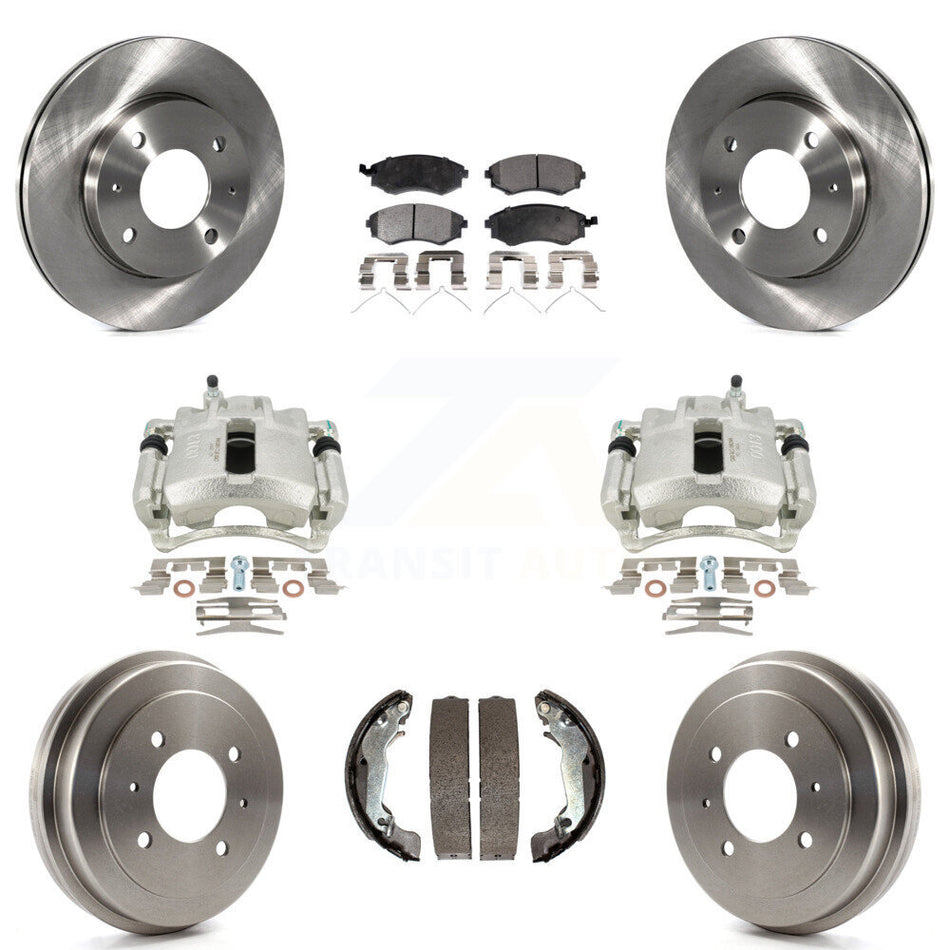 Front Rear Disc Brake Caliper Rotors Drums Ceramic Pads Kit (8Pc) For 2002 Hyundai Elantra Drum rear brakes To 10 31 01 KC8-100840T