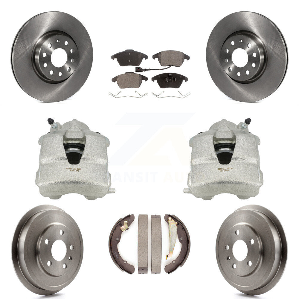 Front Rear Disc Brake Caliper Rotors Drums Semi-Metallic Pads Kit (8Pc) For Volkswagen Jetta With 312mm Diameter Rotor KC8-100841P by Transit Auto