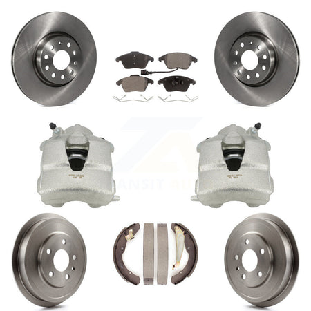 Front Rear Disc Brake Caliper Rotors Drums Semi-Metallic Pads Kit (8Pc) For Volkswagen Jetta With 312mm Diameter Rotor KC8-100841P by Transit Auto