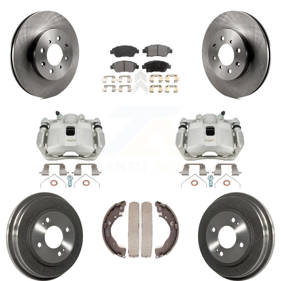 Front Rear Disc Brake Caliper Rotors Drums Ceramic Pads Kit (8Pc) For Honda Fit KC8-100841T
