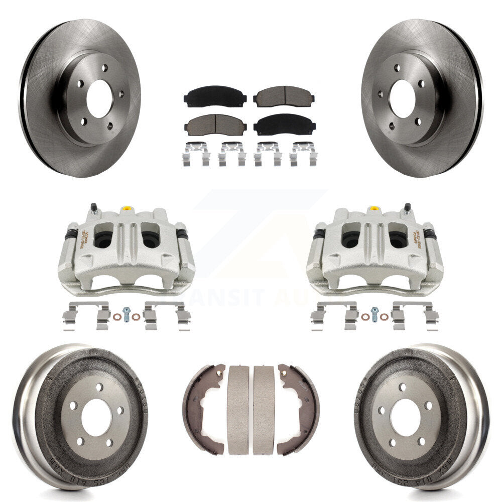 Front Rear Brake Caliper Rotors Drum Ceramic Pads Kit (8Pc) For Chevrolet Equinox Saturn KC8-100842C