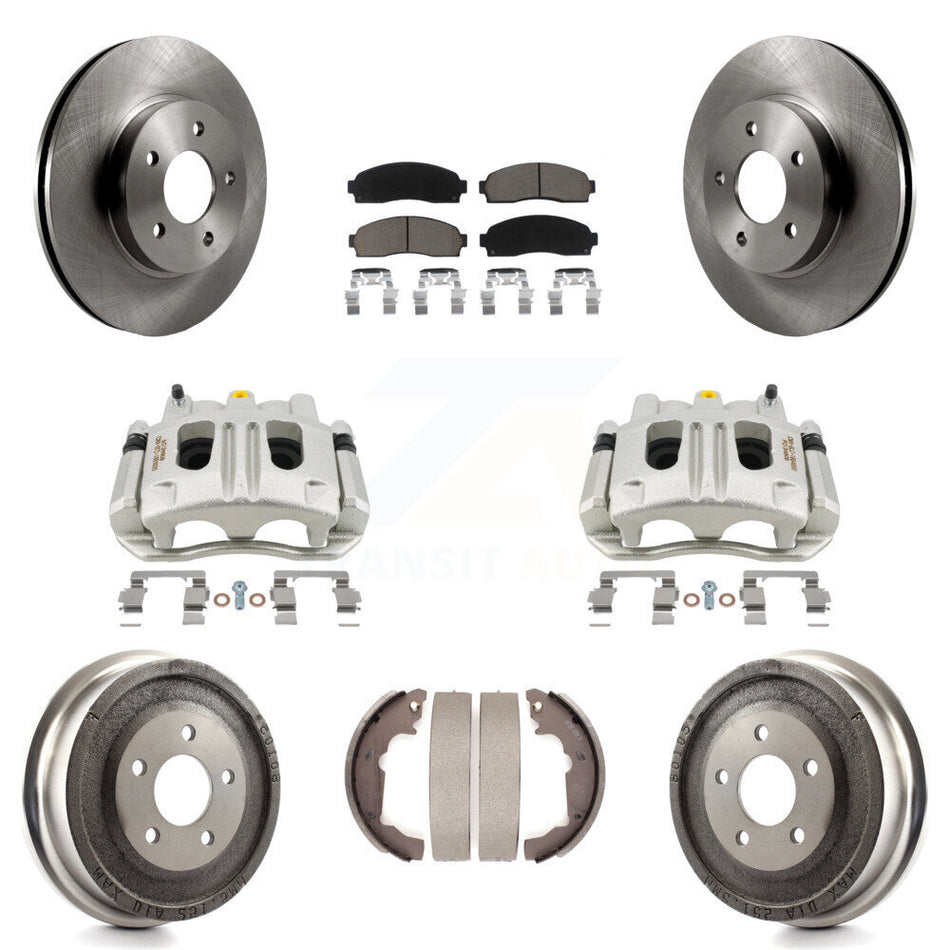 Front Rear Brake Caliper Rotors Drum Ceramic Pads Kit (8Pc) For Chevrolet Equinox Saturn KC8-100842C