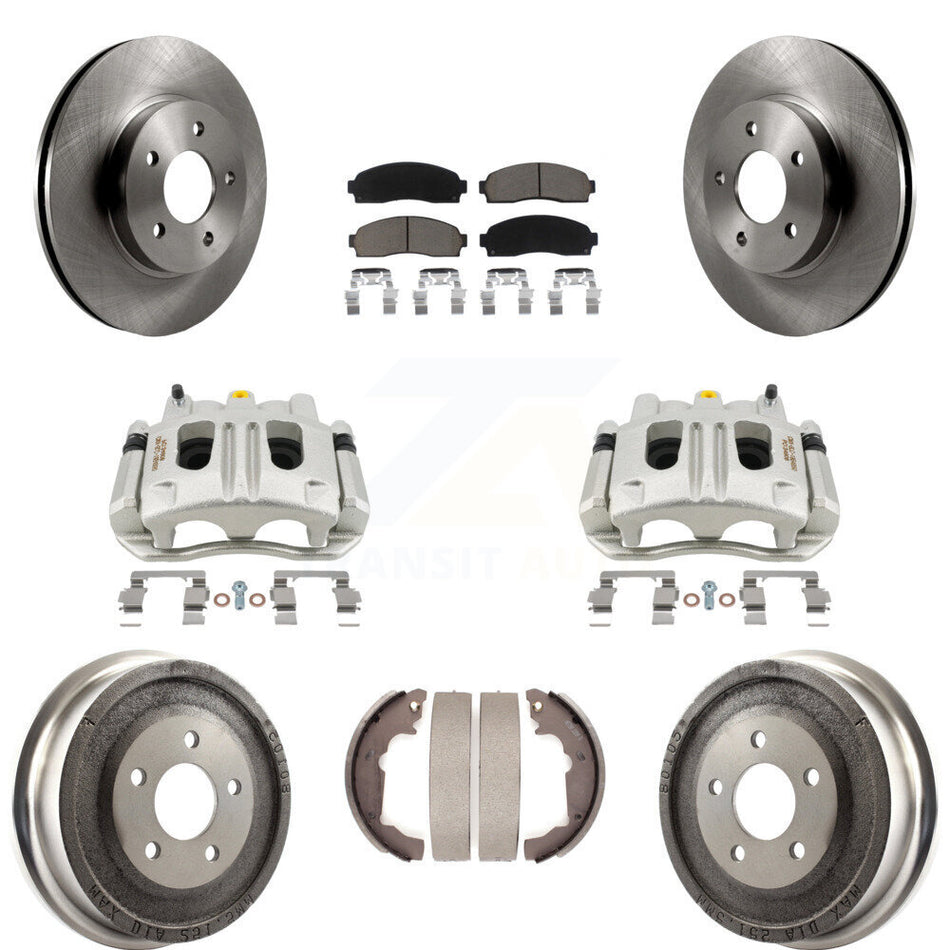 Front Rear Brake Caliper Rotors Drum Ceramic Pads Kit (8Pc) For Chevrolet Equinox Saturn KC8-100842C