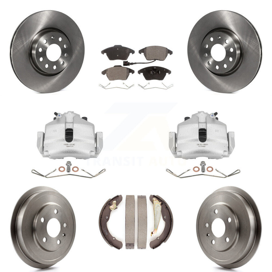 Front Rear Disc Brake Caliper Rotors Drums Semi-Metallic Pads Kit (8Pc) For Volkswagen Jetta With 312mm Diameter Rotor KC8-100842P