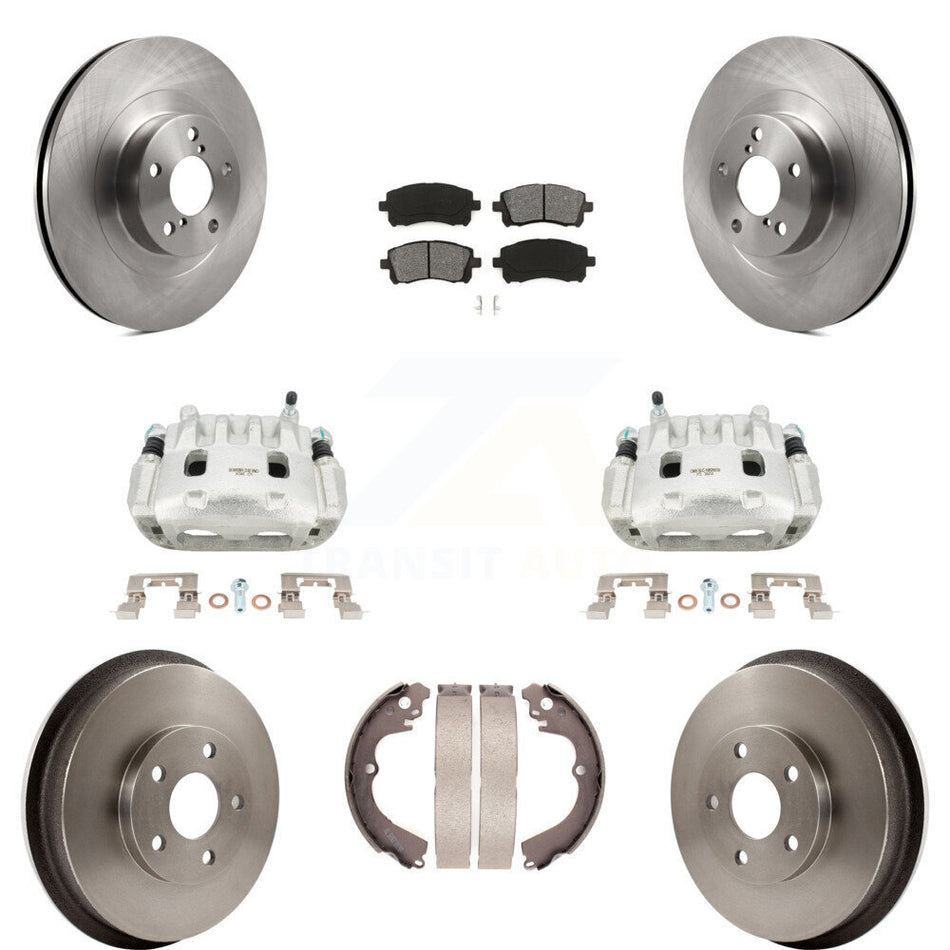 Front Rear Brake Caliper Rotors Drum Semi-Metallic Pads Kit (8Pc) For Subaru Impreza WRX KC8-100842S