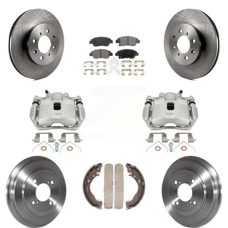 Front Rear Disc Brake Caliper Rotors Drums Ceramic Pads Kit (8Pc) For 2013 Honda Fit DX with GAS engine KC8-100842T by Transit Auto