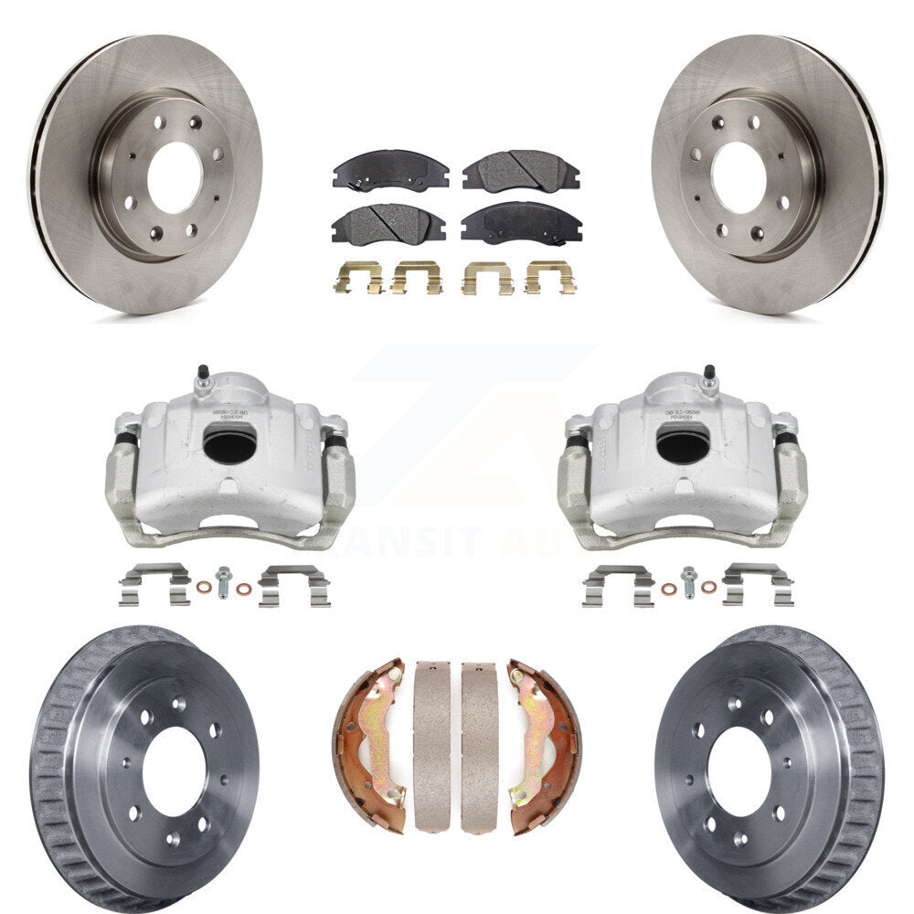 Front Rear Brake Caliper Rotors Drums Semi-Metallic Pads Kit (8Pc) For 07-09 Kia Spectra KC8-100843P