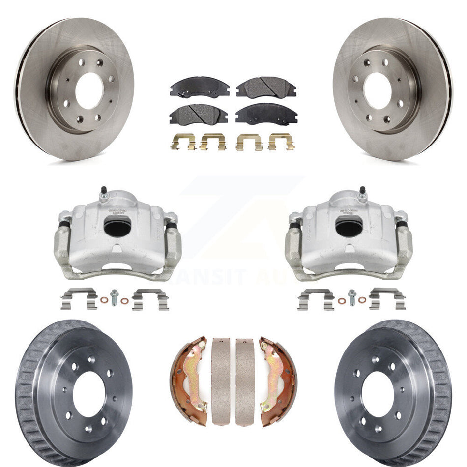 Front Rear Brake Caliper Rotors Drums Semi-Metallic Pads Kit (8Pc) For 07-09 Kia Spectra KC8-100843P