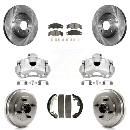 Front Rear Disc Brake Caliper Rotors Drums Semi-Metallic Pads Kit (8Pc) For Ford Focus KC8-100843S
