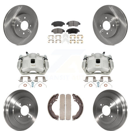 Front Rear Disc Brake Caliper Rotors Drums Ceramic Pads Kit (8Pc) For 2015-2020 Honda Fit KC8-100843T by Transit Auto