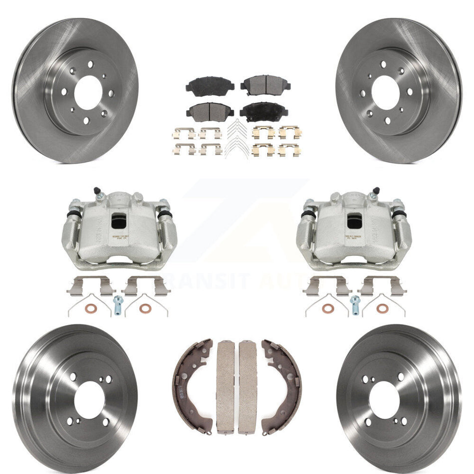 Front Rear Disc Brake Caliper Rotors Drums Ceramic Pads Kit (8Pc) For 2015-2020 Honda Fit KC8-100843T