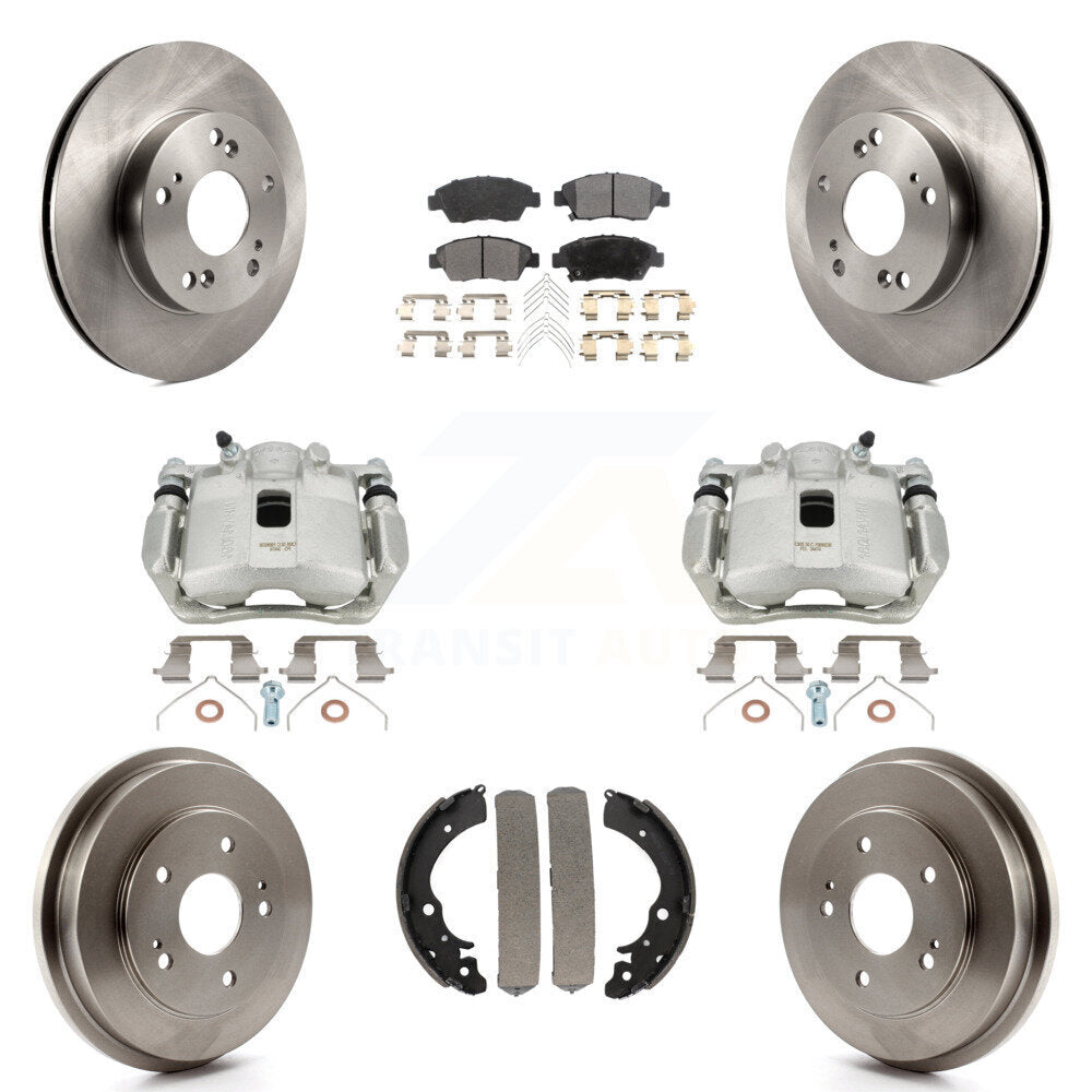 Front Rear Disc Brake Caliper Rotors Drums Semi-Metallic Pads Kit (8Pc) For Honda Civic KC8-100844P by Transit Auto