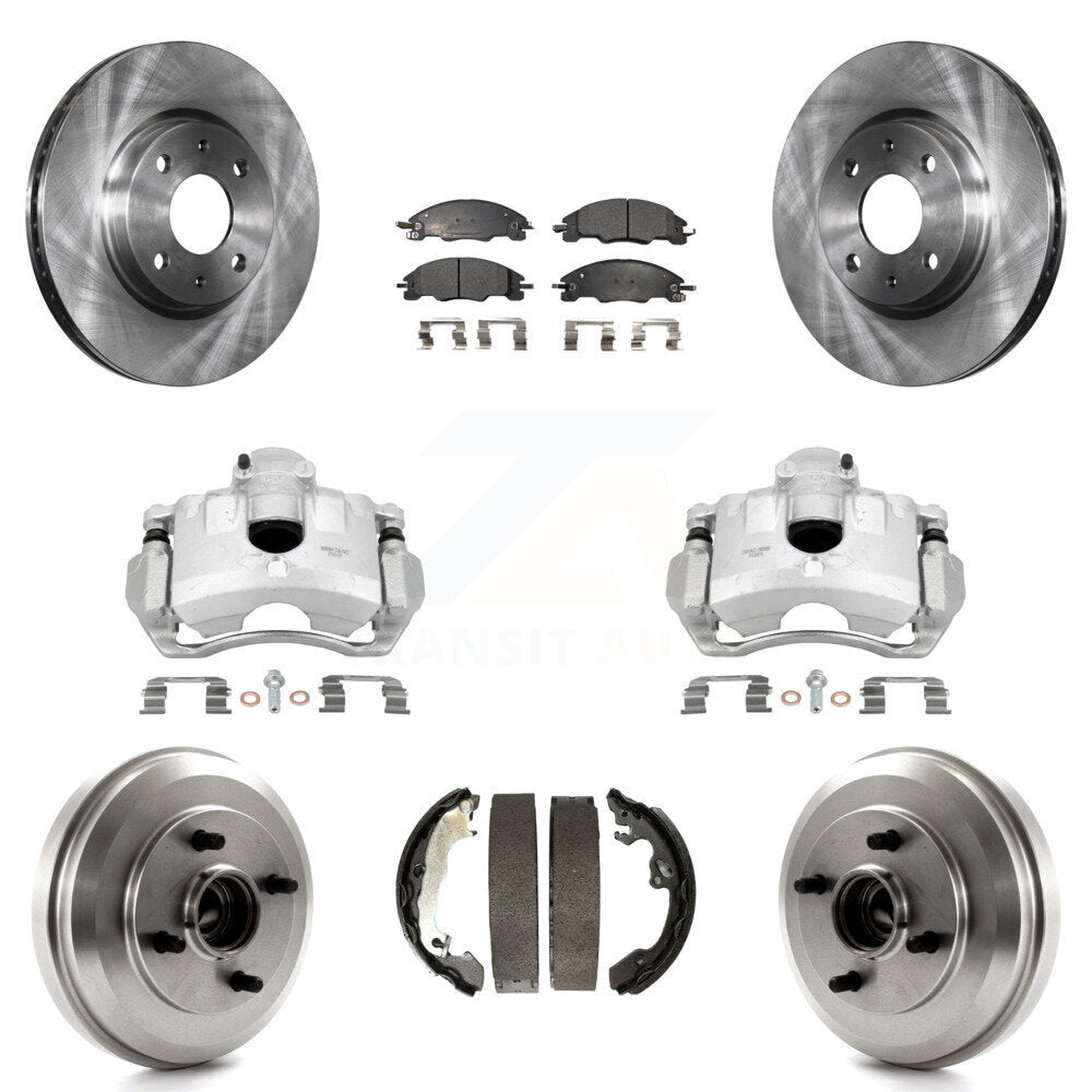 Front Rear Disc Brake Caliper Rotors Drums Ceramic Pads Kit (8Pc) For Ford Focus KC8-100844T