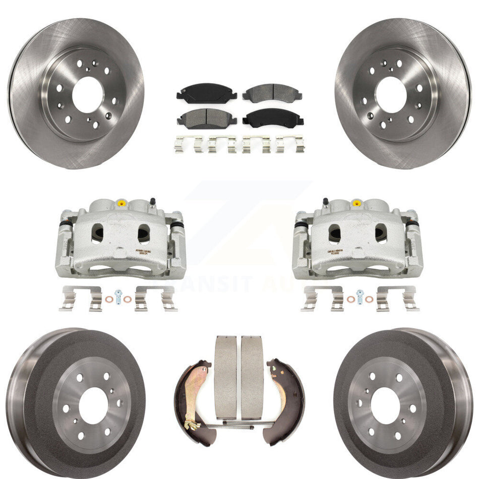 Front Rear Brake Caliper Rotors Drum Semi-Metallic Pad Kit (8Pc) For Chevrolet Silverado KC8-100845S