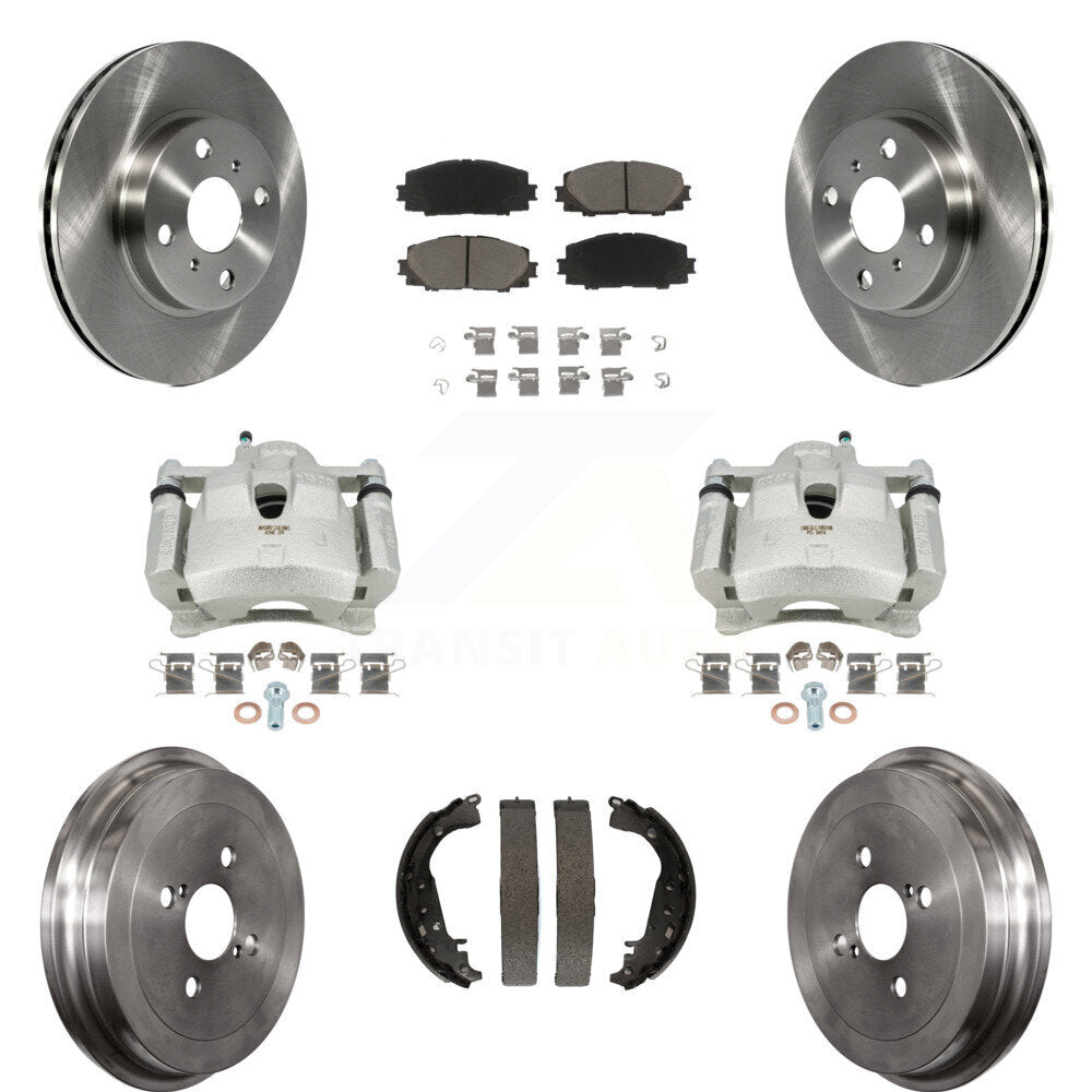 Front Rear Disc Brake Caliper Rotors Drums Ceramic Pads Kit (8Pc) For Toyota Yaris KC8-100847C