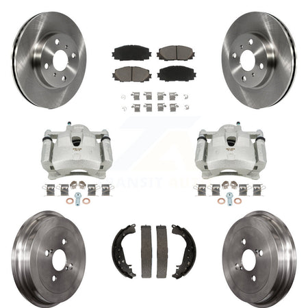Front Rear Disc Brake Caliper Rotors Drums Ceramic Pads Kit (8Pc) For Toyota Yaris KC8-100847C