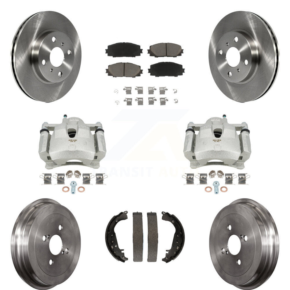 Front Rear Disc Brake Caliper Rotors Drums Ceramic Pads Kit (8Pc) For Toyota Yaris KC8-100847C