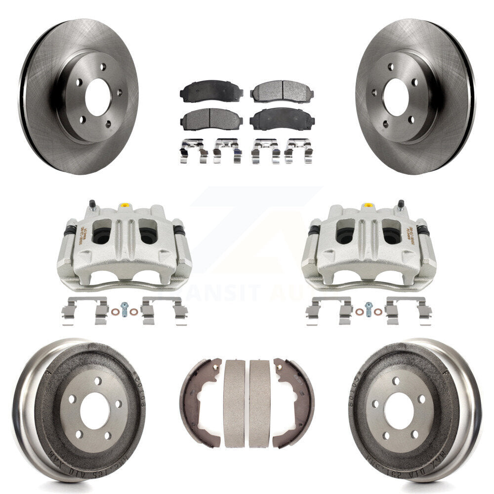 Front Rear Brake Caliper Rotors Drum Ceramic Pads Kit (8Pc) For Chevrolet Equinox Saturn KC8-100847T