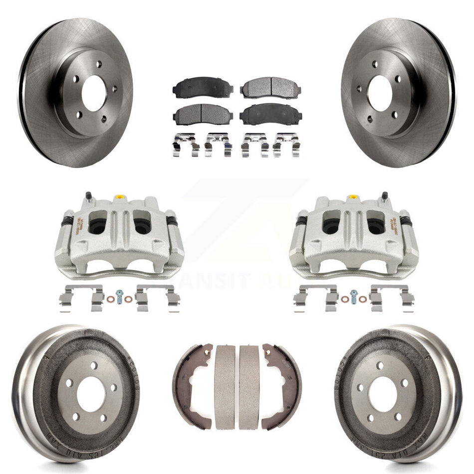 Front Rear Brake Caliper Rotors Drum Ceramic Pads Kit (8Pc) For Chevrolet Equinox Saturn KC8-100847T