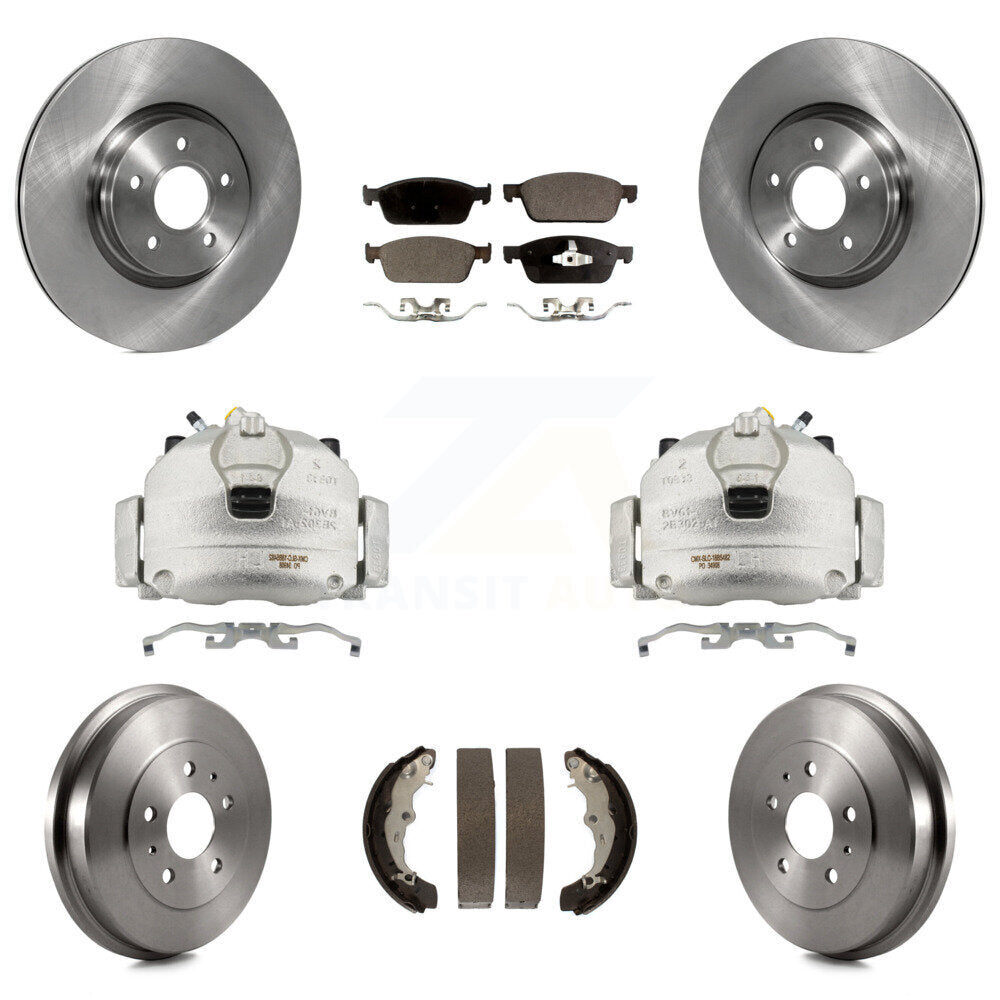 Front Rear Brake Caliper Rotors Drums Ceramic Pads Kit (8Pc) For 2013-2018 Ford Focus ST KC8-100848T