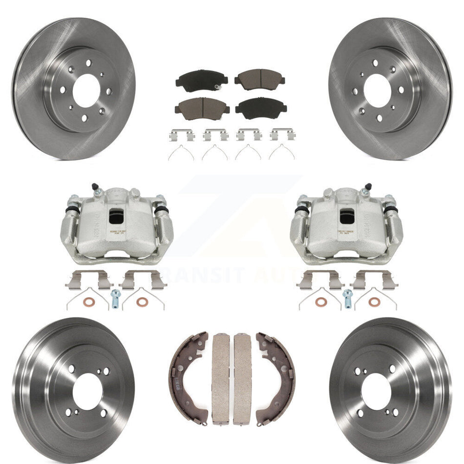 Front Rear Disc Brake Caliper Rotors Drums Ceramic Pads Kit (8Pc) For 2015-2020 Honda Fit KC8-100849C by Transit Auto