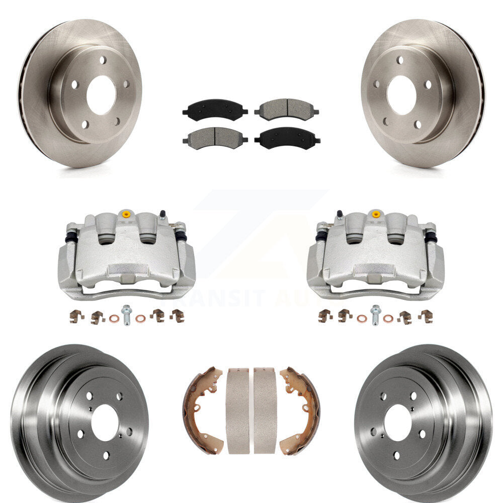 Front Rear Brake Caliper Rotors Drums Semi-Metallic Pads Kit (8Pc) For Dakota Dodge Ram KC8-100849S