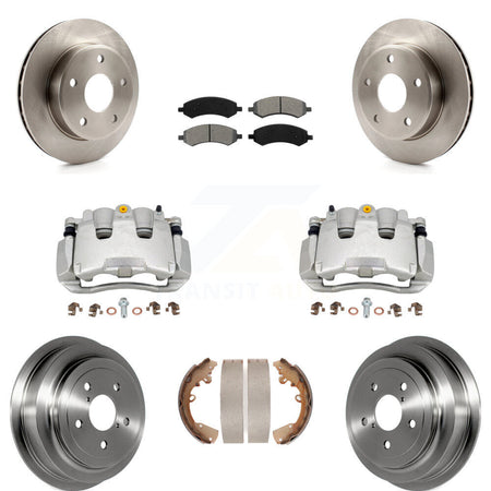 Front Rear Brake Caliper Rotors Drums Semi-Metallic Pads Kit (8Pc) For Dakota Dodge Ram KC8-100849S