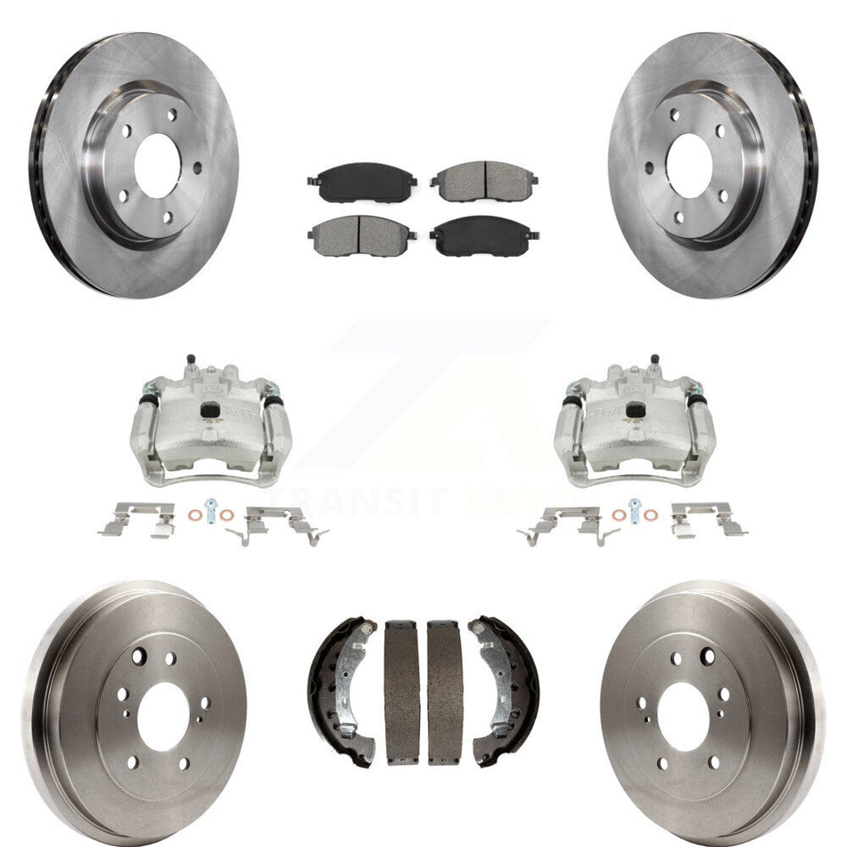 Front Rear Disc Brake Caliper Rotors Drums Semi-Metallic Pads Kit (8Pc) For Nissan Sentra KC8-100850S