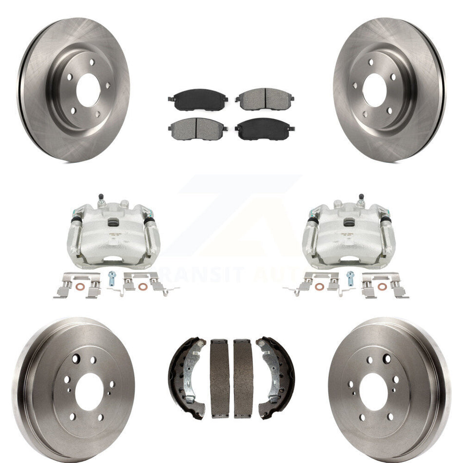 Front Rear Disc Brake Caliper Rotors Drums Semi-Metallic Pads Kit (8Pc) For 2017-2019 Nissan Sentra Turbocharged KC8-100851S
