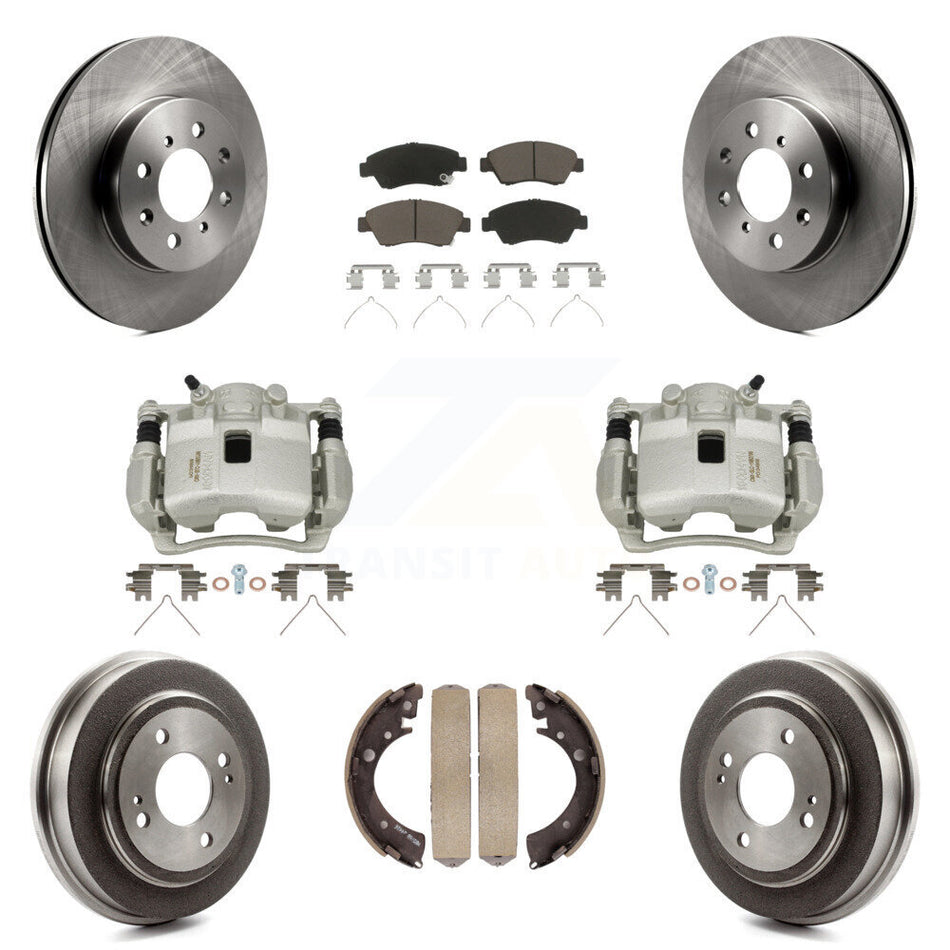 Front Rear Disc Brake Caliper Rotors Drum Ceramic Pads Kit (8Pc) For 2007-2008 Honda Fit KC8-100852C