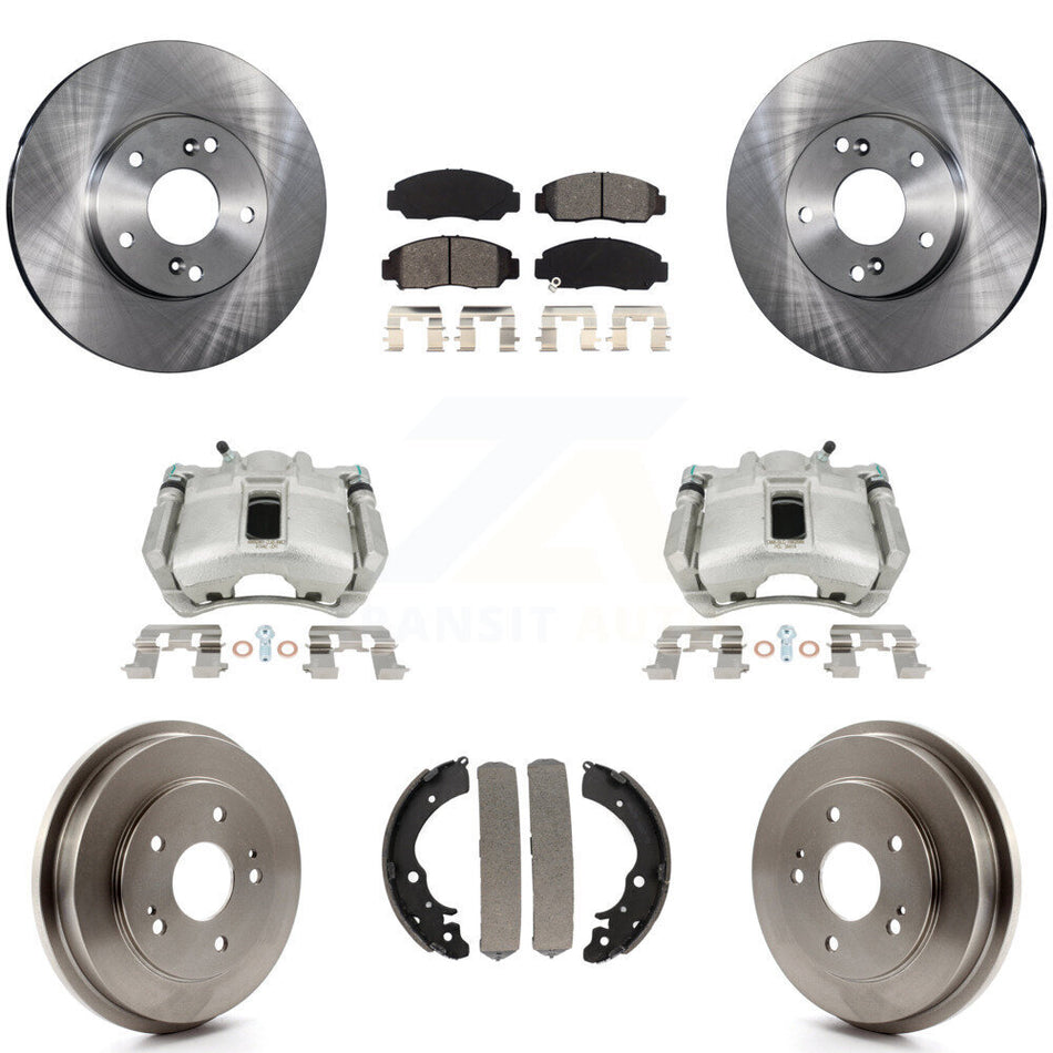 Front Rear Disc Brake Caliper Rotors Drums Semi-Metallic Pads Kit (8Pc) For 2003-2006 Honda Accord 2.4L Vehicles Built Canadian Market KC8-100852S