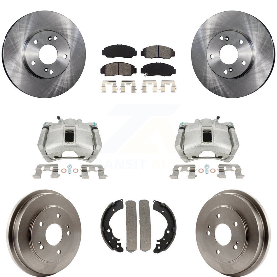 Front Rear Disc Brake Caliper Rotors Drums Semi-Metallic Pads Kit (8Pc) For 2003-2006 Honda Accord 2.4L Vehicles Built Canadian Market KC8-100852S