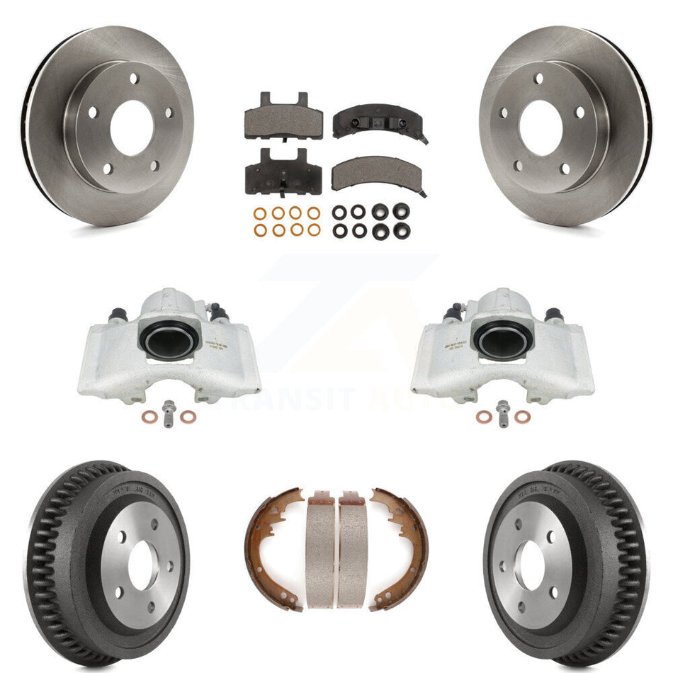 Front Rear Disc Brake Caliper Rotors Drums Ceramic Pads Kit (8Pc) For 1994-1999 Dodge Ram 1500 4WD KC8-100852T