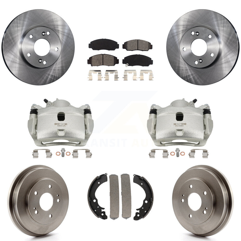 Front Rear Brake Caliper Rotor Drum Semi-Metallic Pad Kit (8Pc) For 07 Honda Accord 2.4L KC8-100853S