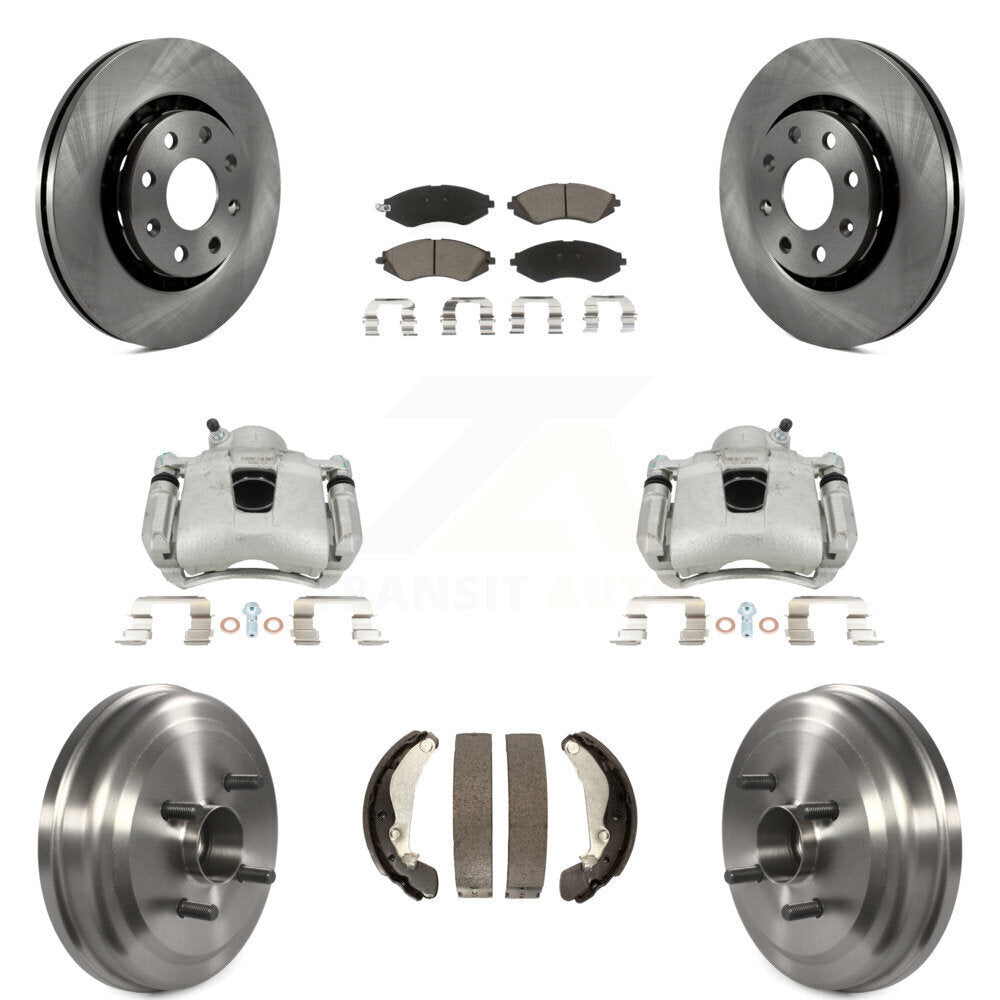 Front Rear Disc Brake Caliper Rotors Drums Ceramic Pads Kit (8Pc) For Chevrolet Aveo Aveo5 Pontiac G3 Wave Wave5 With Hub Assembly KC8-100854C by Transit Auto