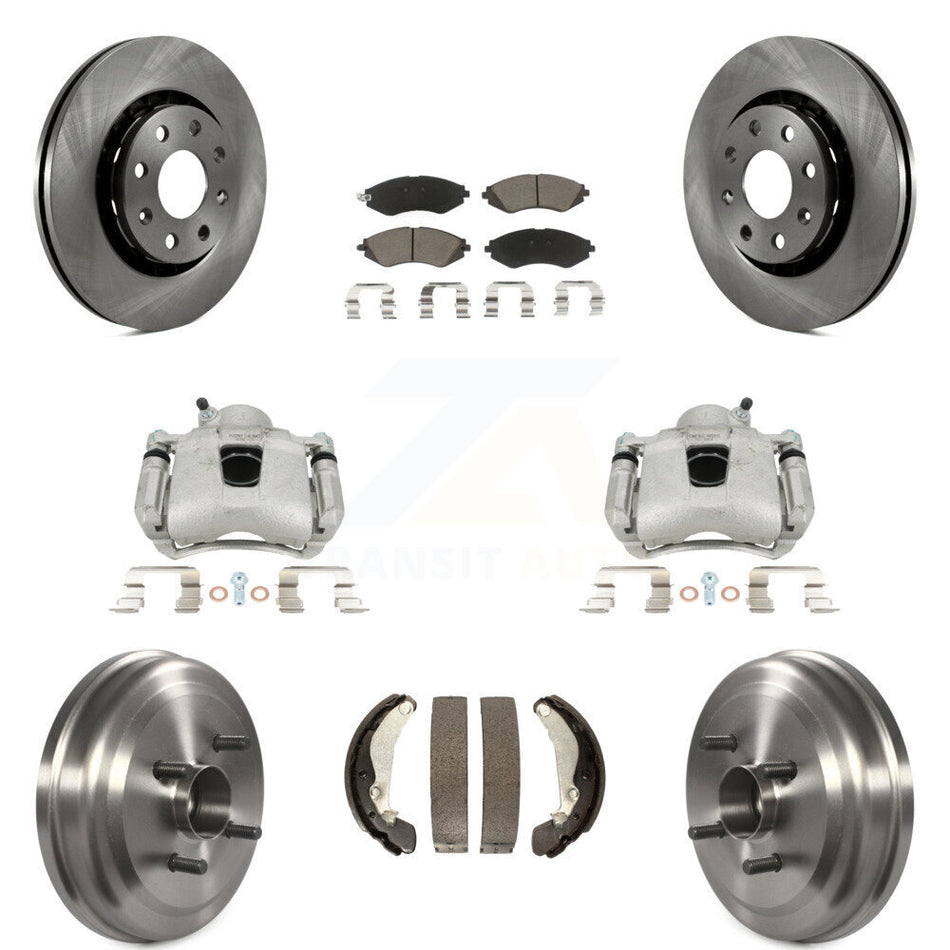 Front Rear Disc Brake Caliper Rotors Drums Ceramic Pads Kit (8Pc) For Chevrolet Aveo Aveo5 Pontiac G3 Wave Wave5 With Hub Assembly KC8-100854C