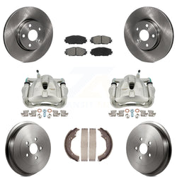 Front Rear Disc Brake Caliper Rotors Drums Semi-Metallic Pads Kit (8Pc) For Toyota Corolla KC8-100854S