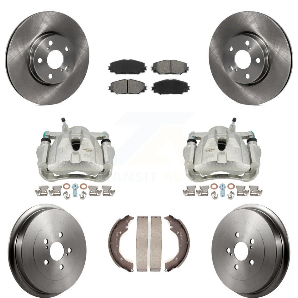 Front Rear Disc Brake Caliper Rotors Drums Semi-Metallic Pads Kit (8Pc) For Toyota Corolla KC8-100854S