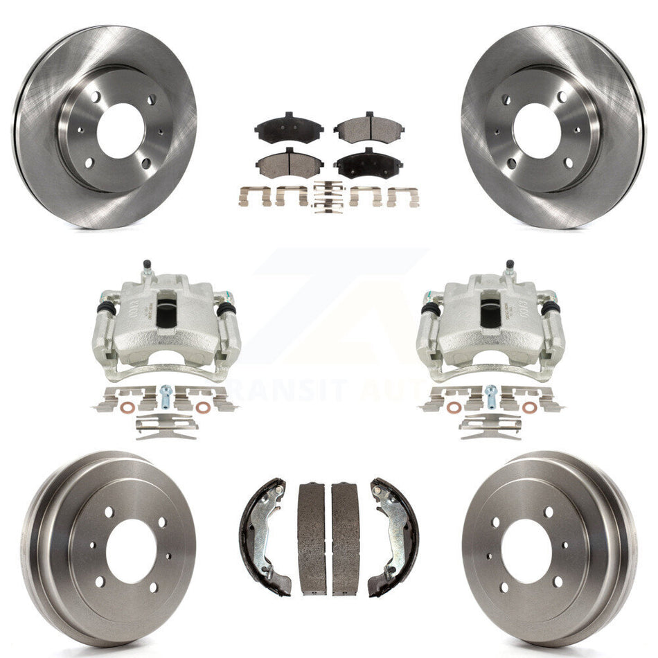Front Rear Disc Brake Caliper Rotors Drums Semi-Metallic Pads Kit (8Pc) For Hyundai Elantra Drum rear brakes KC8-100855P